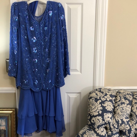 Jack Bryan blue formal beaded/ sequined dress with jacket size 16 - Picture 3 of 9